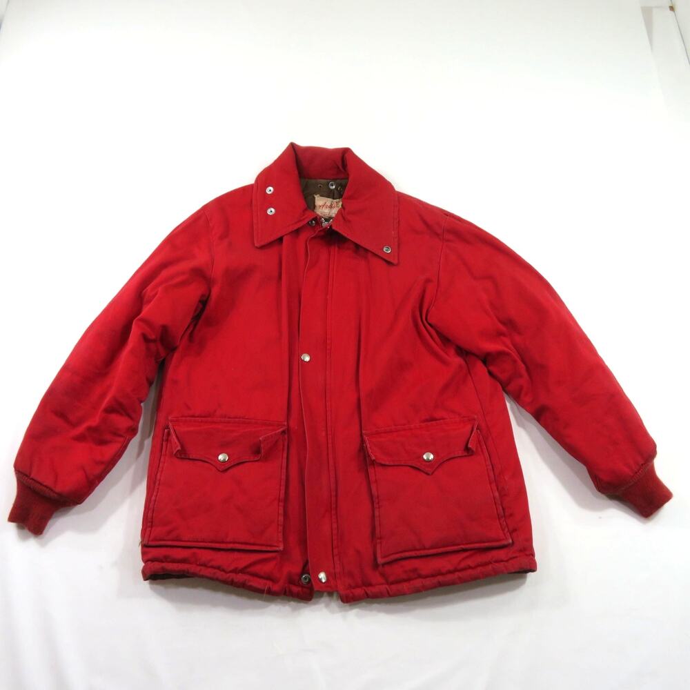 Arctic Red Winter Jacket Quilt lined Parka Tri-Ply Insulated Coat Men Sz L 1970s